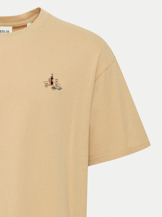 Solid Solid T-Shirt Manes 21108333 Brązowy Regular Fit