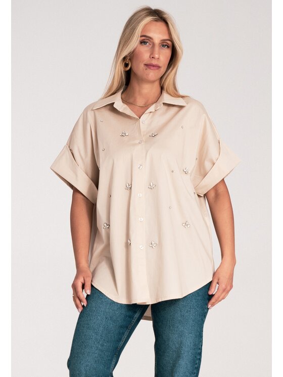 FIGL FIGL Košile M1226 Béžová Loose Fit
