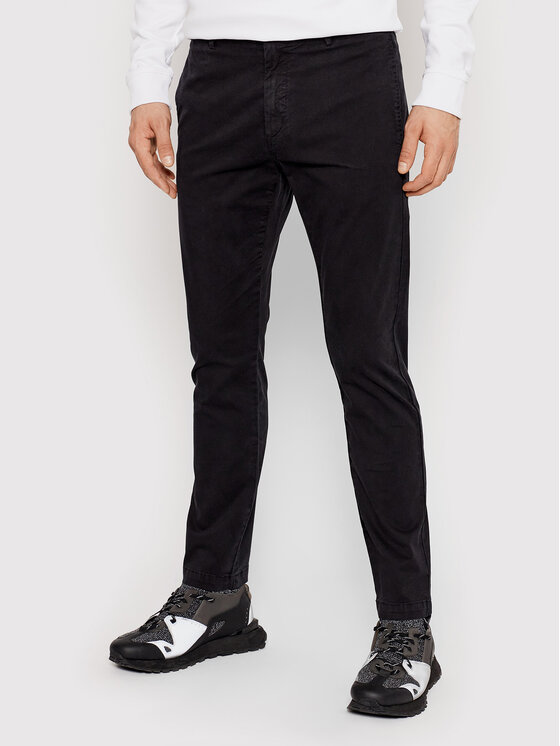 HUGO Hugo Medžiaginės kelnės David204d 50437976 Juoda Slim Fit