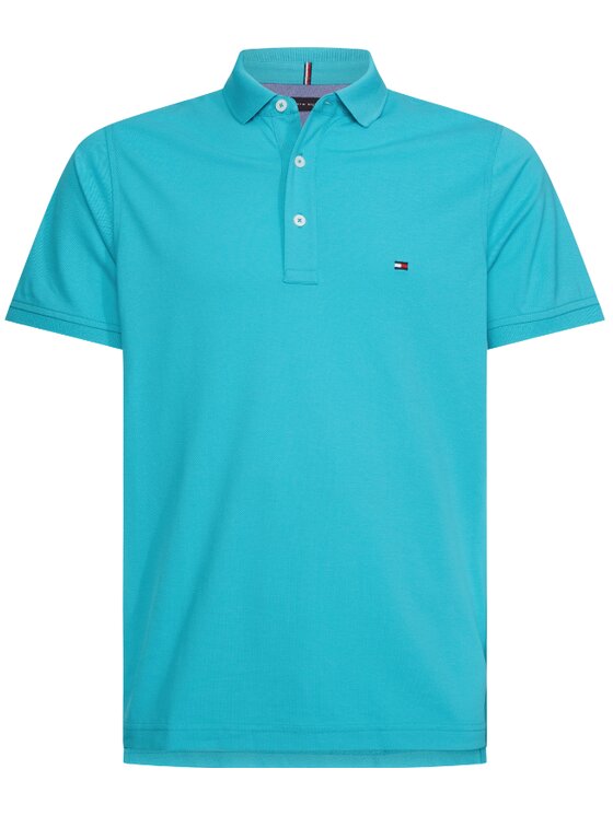 Tommy Hilfiger Tommy Hilfiger Polo MW0MW10764 C3Z Turkusowy Slim Fit