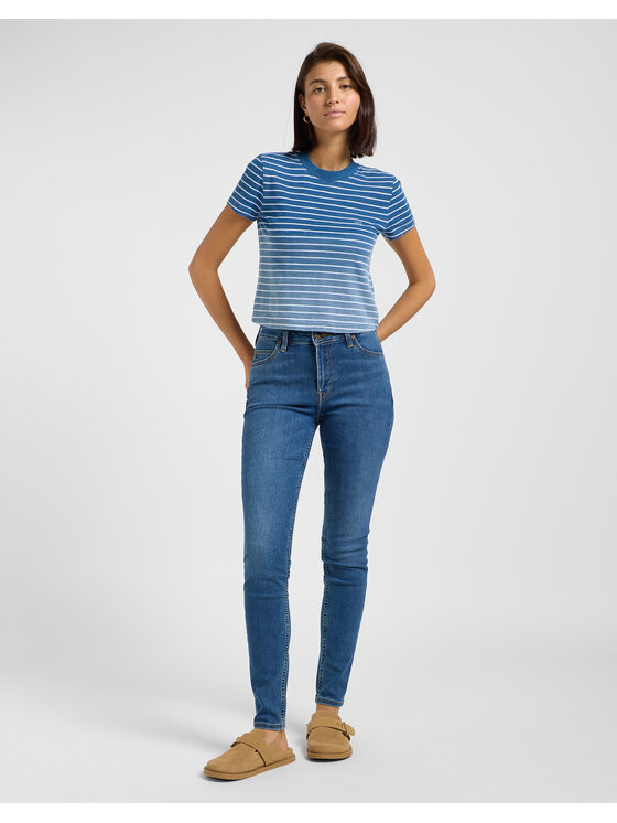 Lee Lee T-Shirt CROPPED TEE 112363477 Niebieski Cropped Fit