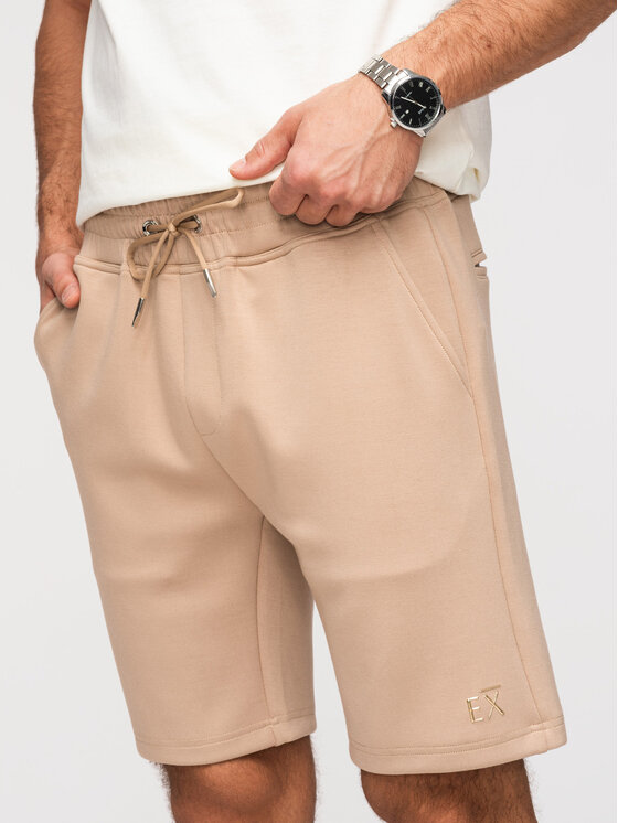 Ombre Ombre Szorty materiałowe OM-SRBC-0153 Beżowy Regular Fit