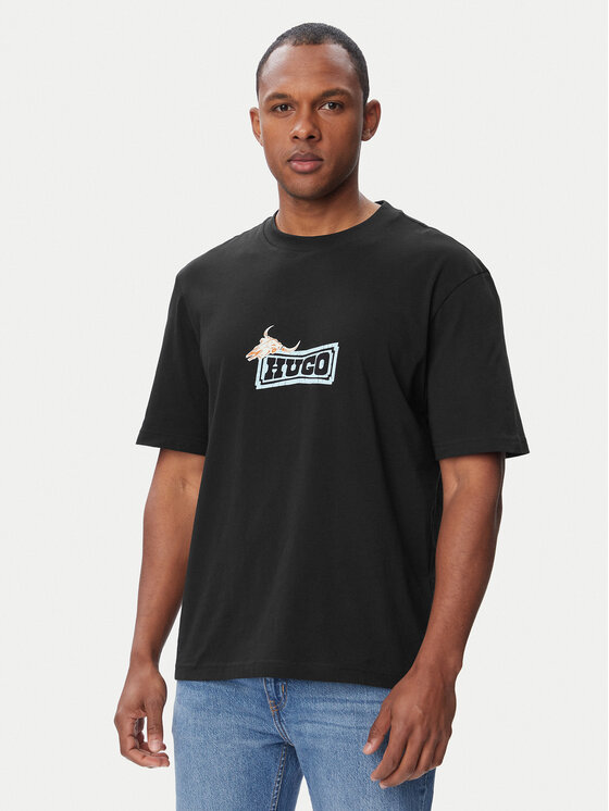 HUGO Tricou Nadero 50566032 Negru Regular Fit