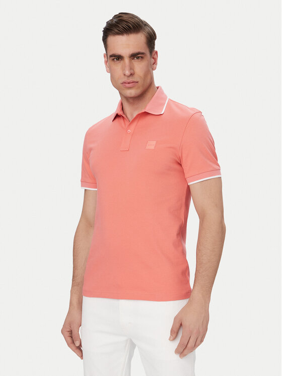 BOSS BOSS Тениска с яка и копчета Passertip 50507699 Светлочервен Slim Fit