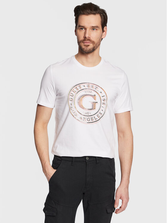 Guess T-shirt Round Logo M3GI11 J1314 Bijela Slim Fit