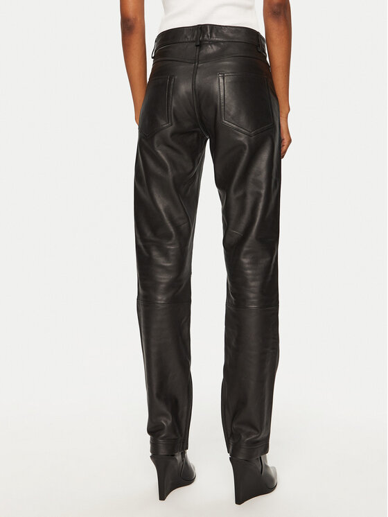 Munthe Munthe Pandaloni de piele 244141024408 Negru Slim Fit