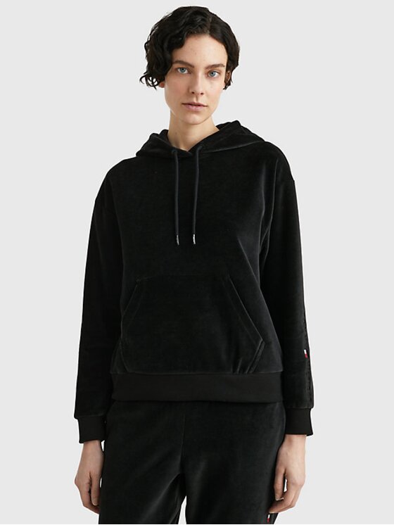 Tommy Hilfiger Tommy Hilfiger Bluza BLUZA DAMSKA HOODIE HWK VELOUR Czarny Regular Fit