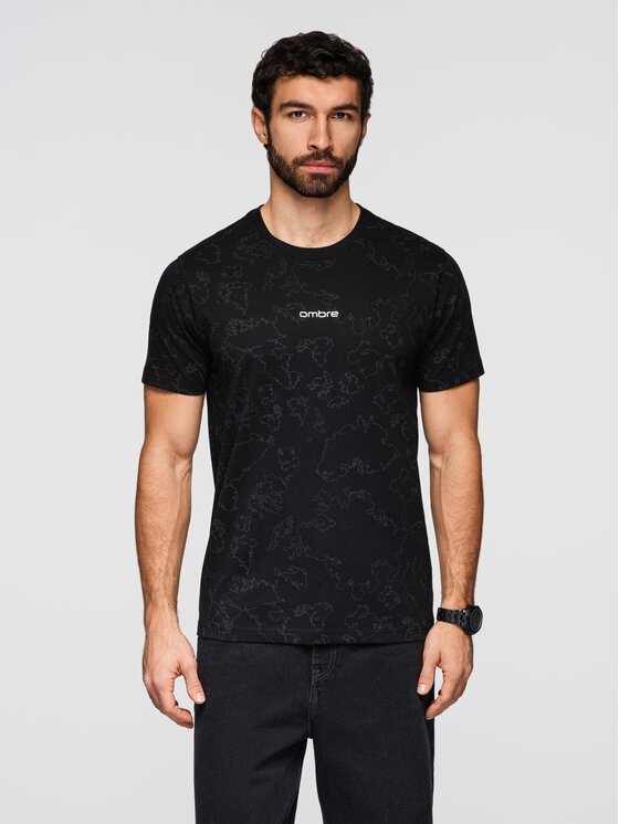 Ombre Ombre T-Shirt OM-TSFP-0263 Czarny Regular Fit
