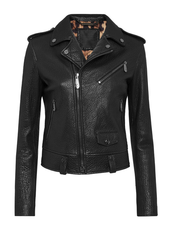 PHILIPP PLEIN PHILIPP PLEIN Kožená bunda 5813 Černá Slim Fit