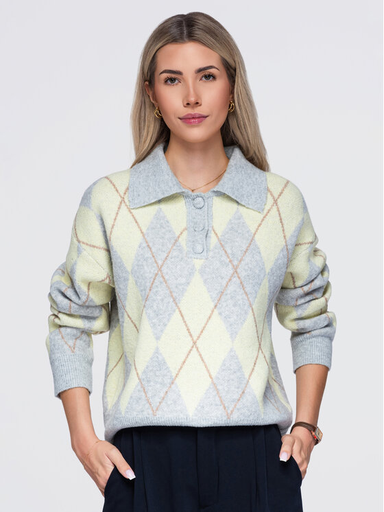 Ombre Ombre Sweter OW-SW-E0030 Szary Relaxed Fit