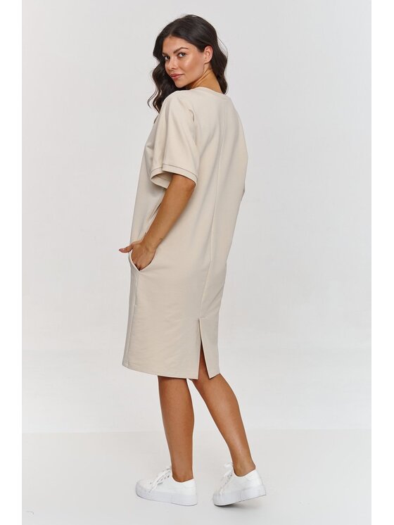 Makadamia Makadamia Sukienka codzienna M864 Beżowy Comfortable Fit