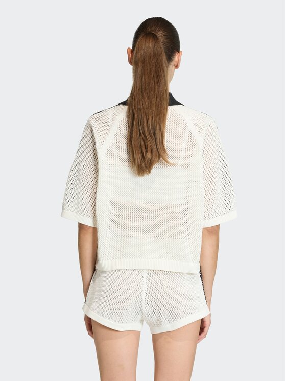 adidas adidas Polo KNITTED CROCHET Biały Loose Fit