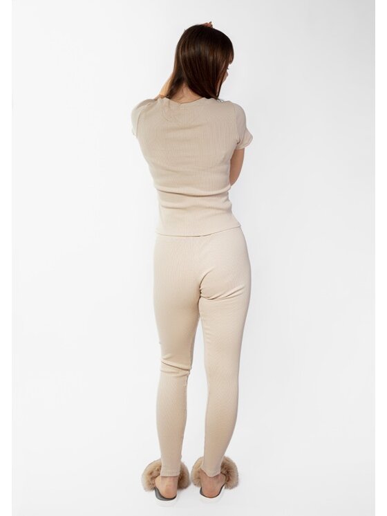 DKaren Sport DKaren Sport Komplet bluzka i spodnie Halima Beżowy Slim Fit