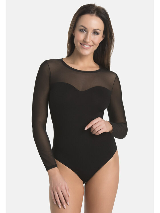 Teyli Teyli Body z siateczką Willow Czarny Regular Fit