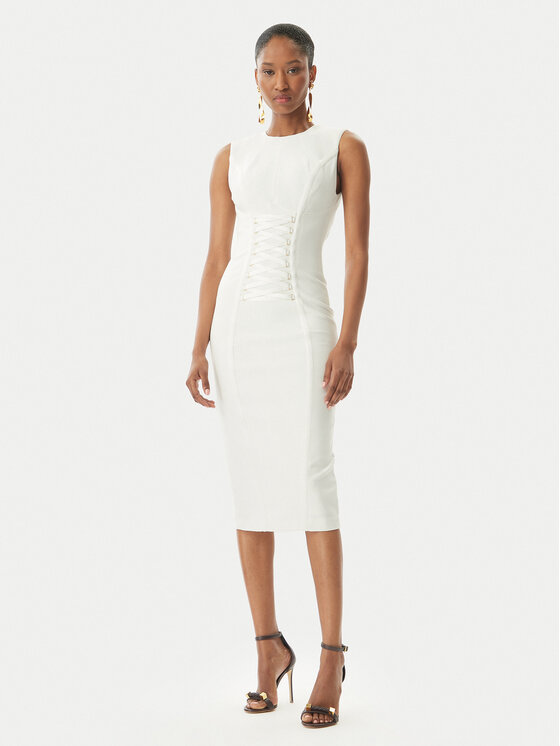 Elisabetta Franchi Elisabetta Franchi Φόρεμα κοκτέιλ AB76252E2 360 Λευκό Slim Fit