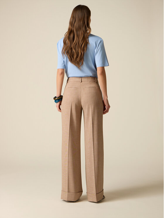Oltre Oltre Spodnie materiałowe P01DR009233N0S2 Kremowy Baggy Fit