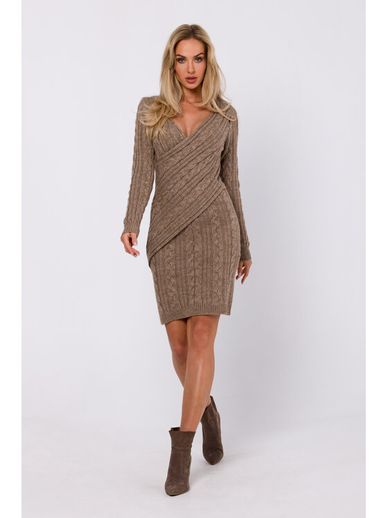 Made of Emotion Made of Emotion Úpletové šaty M773 Hnedá Modern Fit