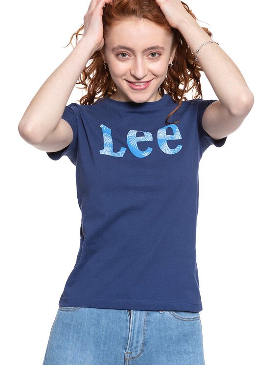 Lee Lee T-Shirt SLIM LOGO TEE Niebieski Slim Fit