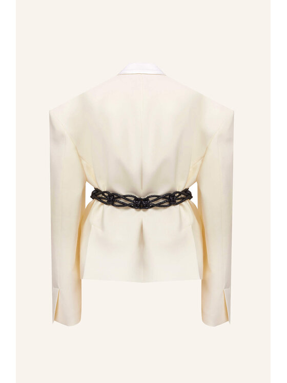 Epuzer Epuzer Marynarka Wool blazer Kremowy Loose Fit