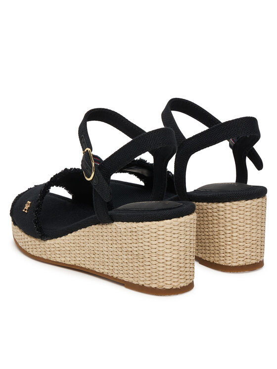 Tommy Hilfiger Tommy Hilfiger Sandály Mid Woven Wedge Espad Fringe FW0FW09470 Černá