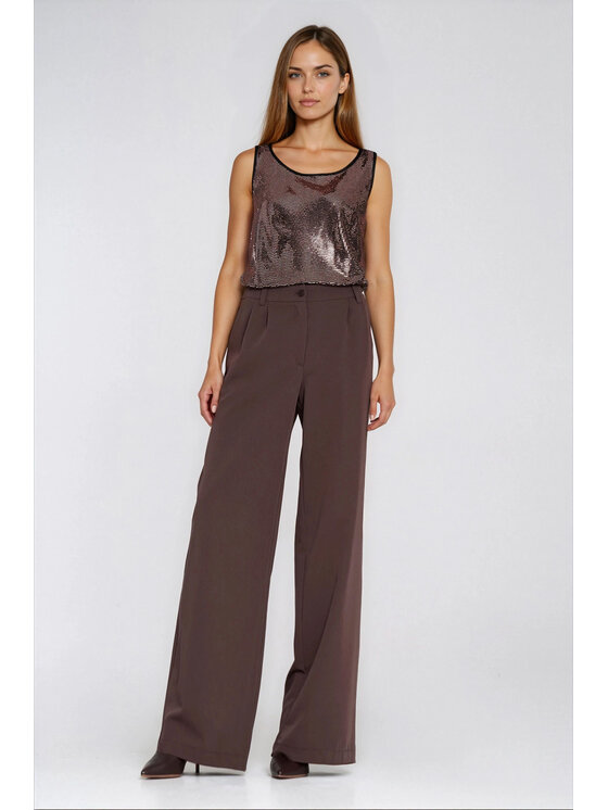 NIFE NIFE Kalhoty z materiálu SD127 Hnědá Wide Leg
