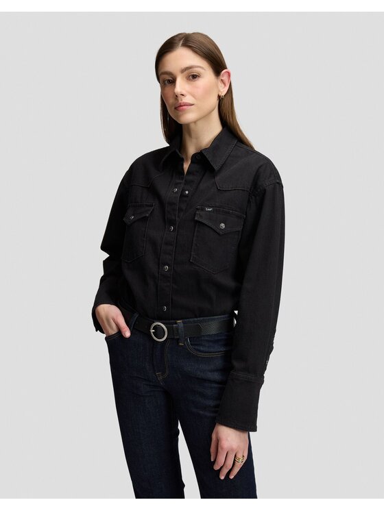 Lee Lee Koszula ESSENTIAL WESTERN SHIRT Czarny Relaxed Fit
