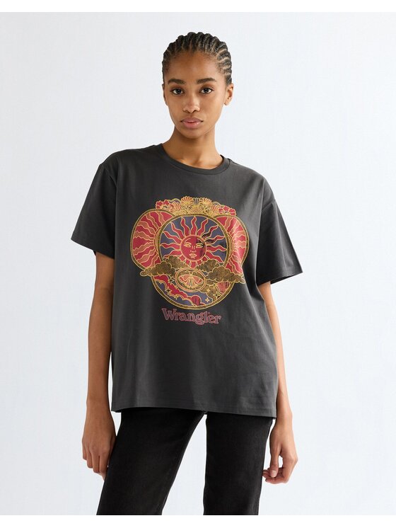 Wrangler Wrangler T-Shirt GIRLFRIEND TEE Czarny Relaxed Fit