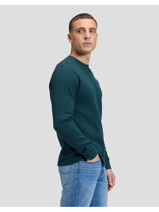 Lee Lee Sweter LS WAFFLE TEE Zielony Regular Fit