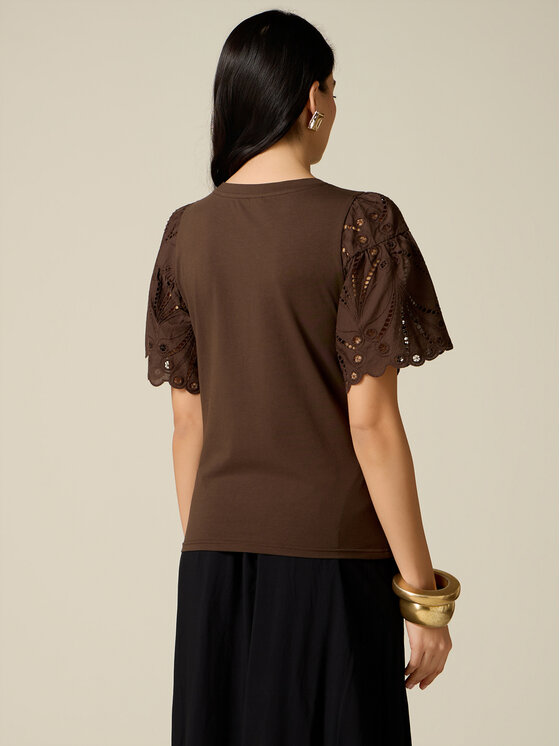 Oltre Oltre T-Shirt G086J004542N0Z2 Brązowy Regular Fit