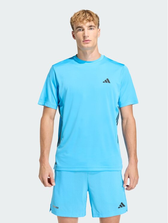 adidas adidas Koszulka techniczna TECH ESSENTIALS WORKOUT 3 STRIPES Niebieski jasny Regular Fit