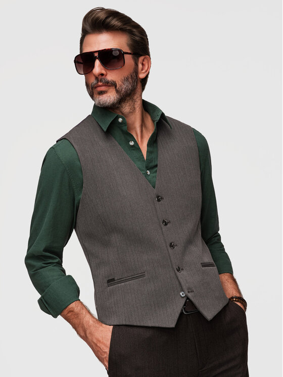 Ombre Ombre Kamizelka V65 Szary Slim Fit