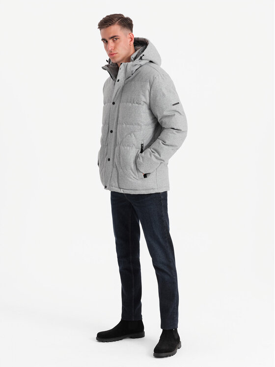 Ombre Ombre Vatovaná bunda OM-JAHP-0203 Šedá Regular Fit