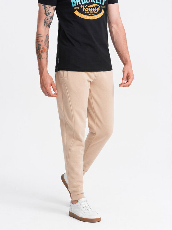Ombre Ombre Joggers kalhoty OM-PABS-0174 Béžová Regular Fit