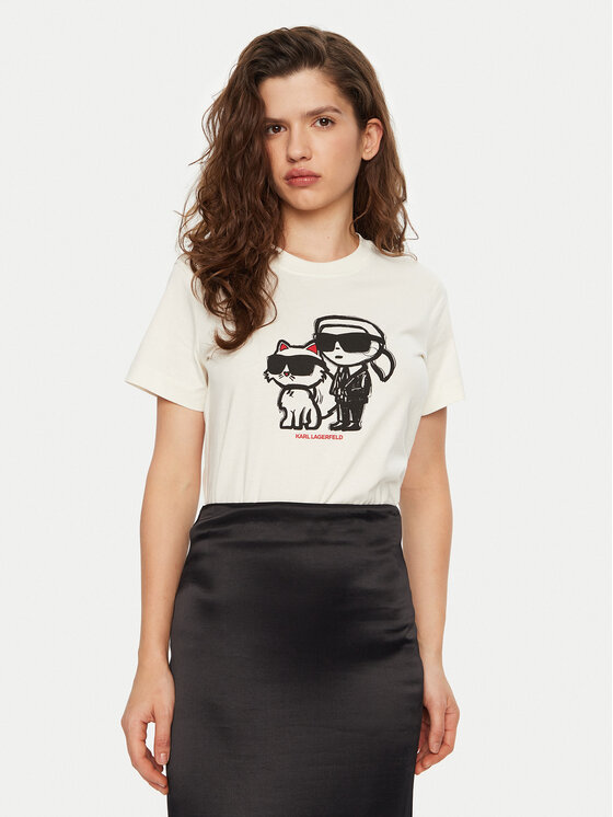 KARL LAGERFELD Tričko A1W17129 Écru Regular Fit