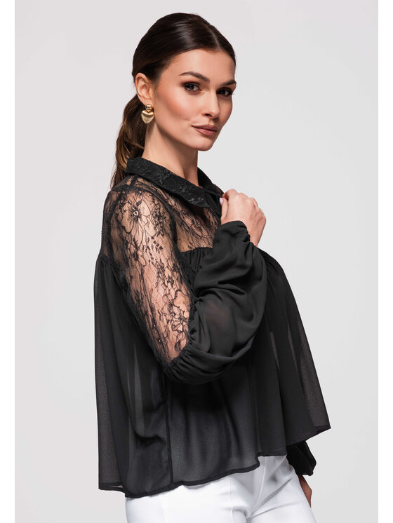 Ombre Ombre Bluzka OW-TS-E0026 Czarny Loose Fit