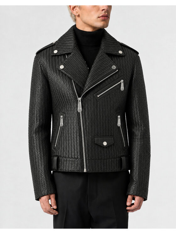 PHILIPP PLEIN PHILIPP PLEIN Kožená bunda 31049 Černá Slim Fit