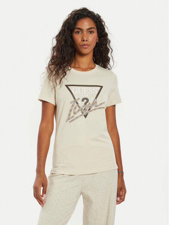 Guess Tričko W4BI20 I3Z14 Béžová Regular Fit