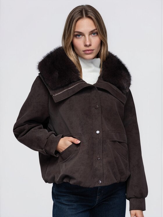 Ombre Ombre Bunda bomber OW-JT-E0008 Hnědá Relaxed Fit