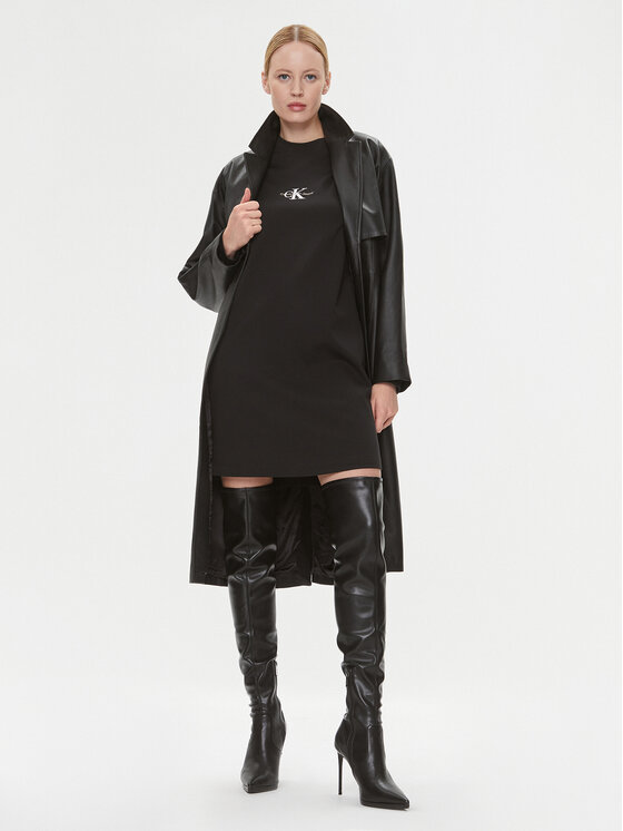 Calvin Klein Jeans Calvin Klein Jeans Sukienka dzianinowa Monologo J20J222520 Czarny Relaxed Fit
