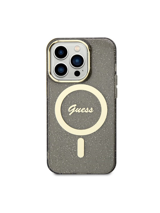 Guess Guess Etui na telefon Glitter Gold MagSafe Czarny
