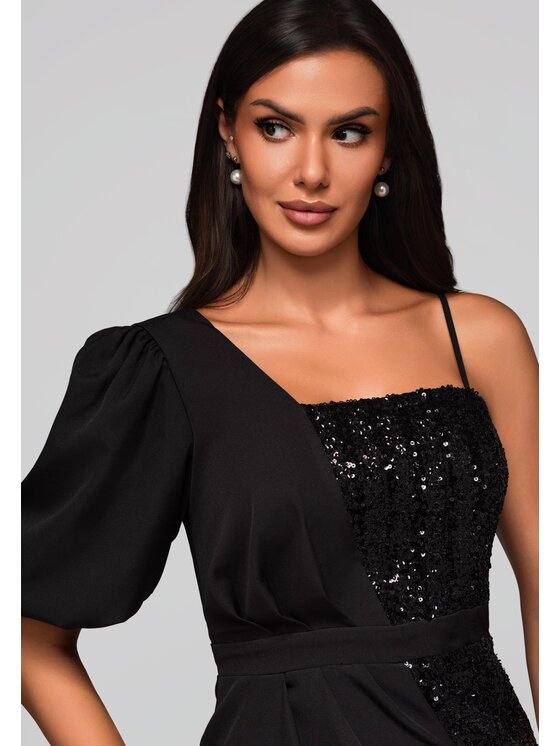 Ombre Ombre Sukienka wieczorowa LA-OM-DLR216 Czarny Regular Fit