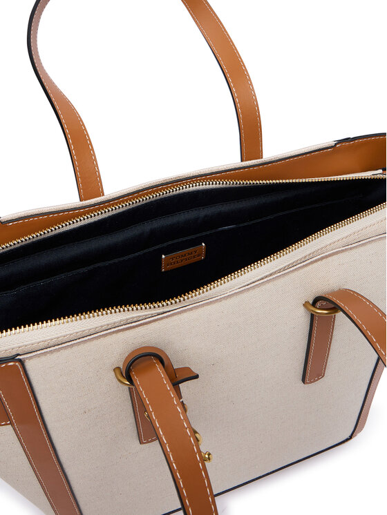 Tommy Hilfiger Tommy Hilfiger Torbica Th Script Tote Canvas AW0AW18829 Krem