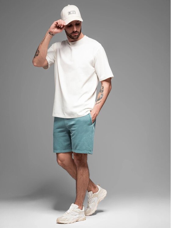 Ombre Ombre Šortky z materiálu OM-SRWS-0122 Tyrkysová Relaxed Fit