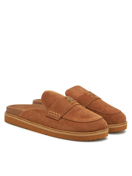 Tommy Hilfiger Tommy Hilfiger Natikači Suede Closed Toe Mule FW0FW08583 Rjava