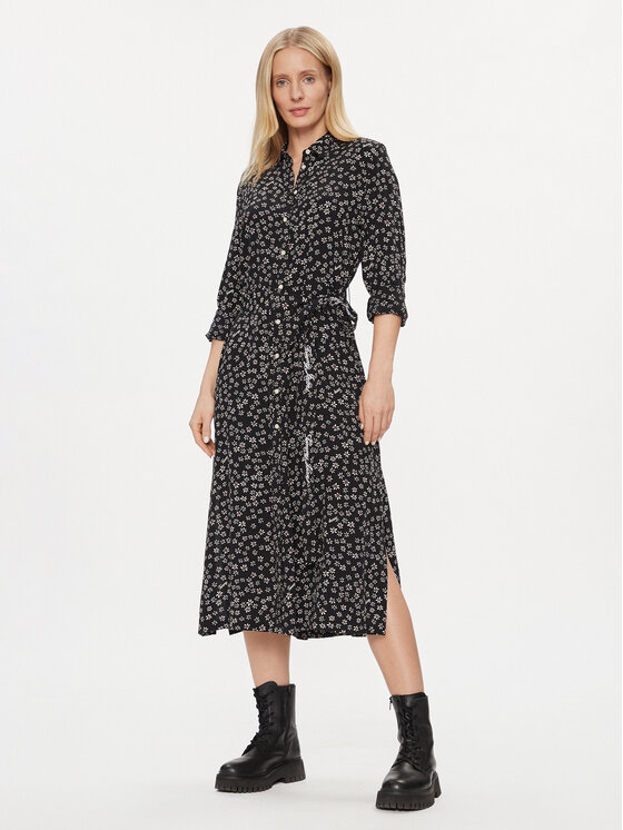 Tommy Jeans Krekla kleita Tjw Ditsy Belted Midi Dress Ext DW0DW17419 Melns Regular Fit