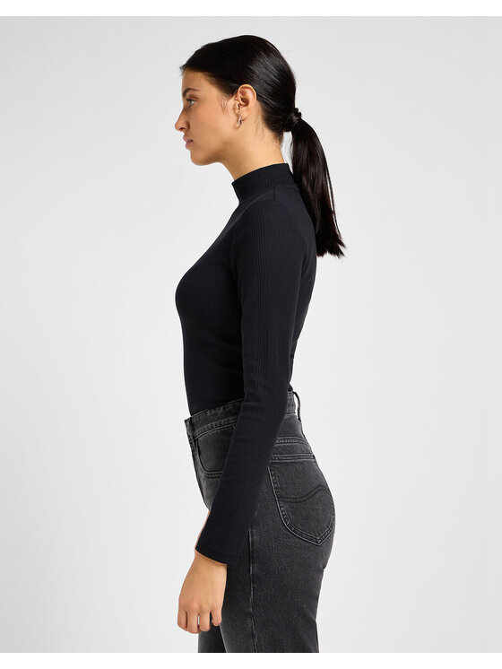 Lee Lee T-shirt RIBBED LS HIGH NECK Nero Slim Fit
