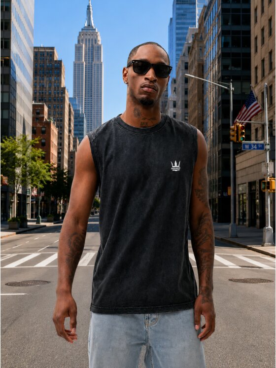 Jigga Wear Jigga Wear Tank top Na siłownie sprana acid wash trening 132141 Czarny Regular Fit