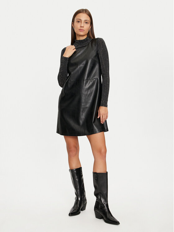 Vila Vila Сукня зі штучної шкіри Dede 14099817 Чорний Slim Fit