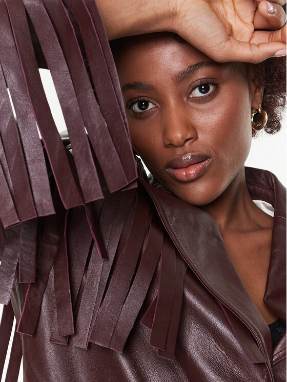 Remain Remain Geacă de piele Leather Fringed RM2051 Vișiniu Regular Fit