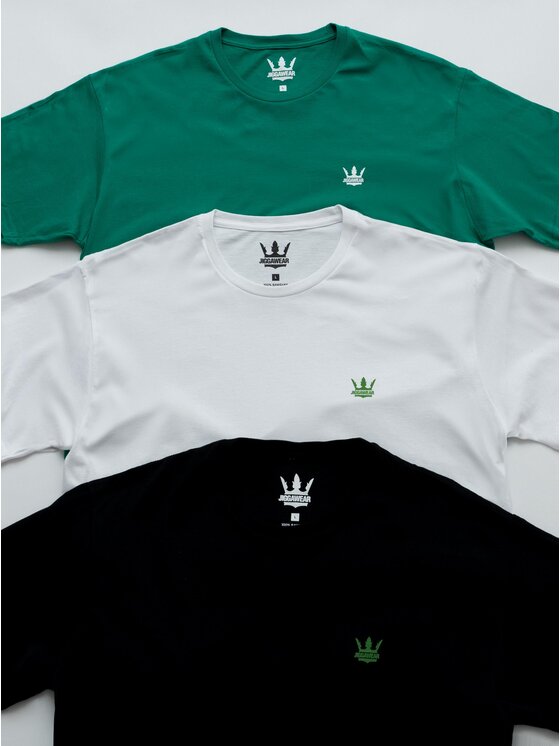 Jigga Wear Jigga Wear Komplet t-shirtów Zestaw 3 T-Shirtów Jigga Wear Mini Crown Czarna / Biała / Zielona 2XL Czarny Regular Fit
